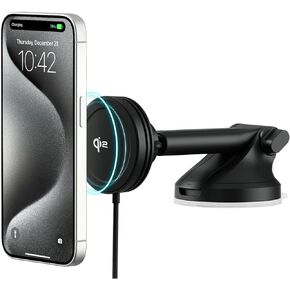 iOttie Velox Qi2 Mini 15W Wireless Charger Car Mount - Dash & Windshield Car Phone Holder - MagSafe Compatible iPhone Mount for Qi2 Smartphones (iPhone 12, 13, 14, and 15) - Car Charger Included