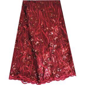SanVera17 African Fabric 3D Sequins Net Fabrics Nigerian Embroidered Lace Fabric for Party Dress (Black) 5 Yards 320304