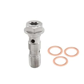Universal M10x1.00 Stainless Steel Double Hydraulic Brake Banjo Bolt Screw Brake Fitting Adapter Universal with M10 Copper Washers, Single Banjo Bolt M10x1 Metric Thread