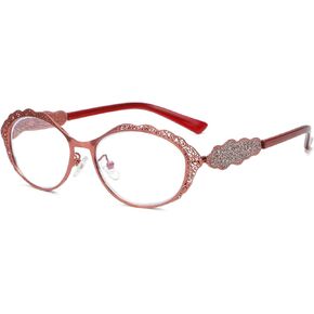 mincl Rhinestone Bling Reading Glasses for Women Metal Frame Diamond Ladies Oval Eyewear