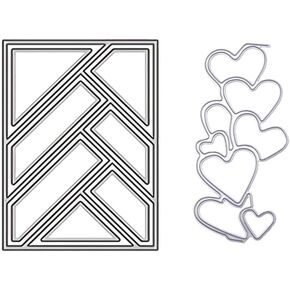2Pcs Silver Square-Shaped and Cordate Cutting Dies for Card Making Rectangle Triangle Background Metal Die Cuts Hollow Frame Embossing Template for DIY Scrapbooking Craft Album Decor Die-Cuts