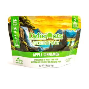 DeliciOats Overnight Oats | High-Protein, Vegan, Gluten Free Oatmeal for Backpacking, Camping, Emergency Food, and Everyday Breakfast | 5.5-oz Package - Two Servings | 3-Pack | Apple Cinnamon