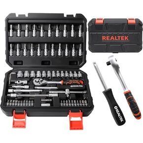 66 Pieces 1/4 inch Drive Socket Set, Ratchet Set with 72 Tooth Reversible Ratchet & Bit Socket Set, Professional Tool Set for Auto Repairing and Household