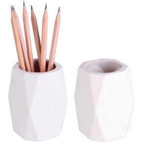 Silicone Pencil Holder Geometric Pen Holder Pen Cup for Desk Cute Office Desktop Stationery Organizer Makeup Brush Holder (2 Pack-White)