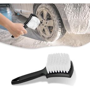 Wheel Brush for Rims, Soft Bristle Short Handle Cleaning Brush for Easy Scrubbing Tires & Wheel Releases Dirt and Road Grim, Universal Car Wash Brush for Tires (Black)