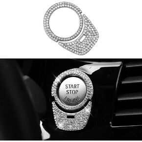 BMW Microphone Stickers for BMW 1 2 3 4 5 6 7 Series Interior Decorations Bling Rhinestone Decal Handbrake Button Caps BMW X1 X2 X3 X4 X5 X6 X7 BMW Accessories Silver