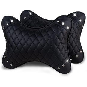 eing Car Neck Pillow Breathable Auto Head Neck Rest Cushion Bling Crystal Relax Neck Support Headrest Comfortable Soft Pillows for Travel Car Seat & Home - 2 Pack
