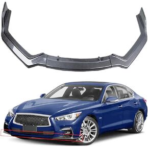 3pcs New Front Bumper Lip Compatible with Infiniti Q50 2018 2019 2020 2021 2022 Car Front Lip Spoiler-Carbon Fiber Look Sport Front Spoiler