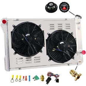 ALLOYWORKS 4 Row Full Aluminum Radiator + 2 x 12" Fan Shroud + Thermostat For Chevy Camaro/Pontiac Firebird Trans Am 1982-1992 Radiators