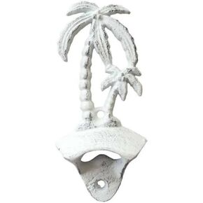 Handcrafted Nautical Decor Rustic Dark Blue Whitewashed Cast Iron Wall Mounted Palmtree Bottle Opener 6" -