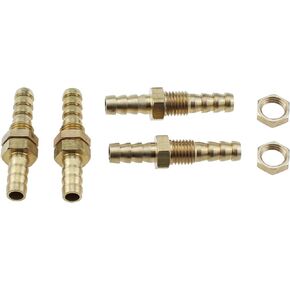 4PCS Hose Barb Bulkhead Fitting 1/4 Inch Straight Through Hex Union Brass Fitting for Water and Fuel Oil and Air Application