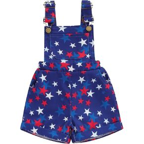 Ayalinggo Fourth of July Overalls Toddler Kids Boy Girl American Flag Outfit Baby 4th July Suspender Shorts Clothes