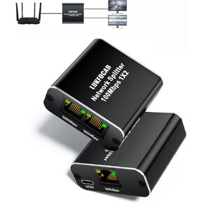 Ethernet Network Splitter, LUKFOCAB 100Mbps RJ45 Ethernet Splitter Adapter 1 to 2 [2 Devices Simultaneous Networking], LAN Splitter with USB Power Cable, Ethernet Cable Splitter for Cat5/5E/6/7/8