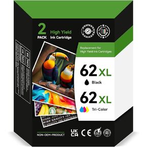 InkID Printer Ink 62 Compatible for HP 62XL Ink Cartridge Combo Pack Black/Color Fit for Envy 7640 5660 5540 7645 7644 5643 5640 5661 5642 7643 OfficeJet 250 200 5740 5741 5745 Printer (2 Pack)