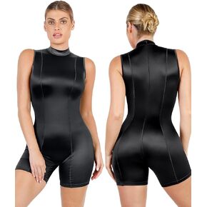 Popilush Women's Summer Bodycon Jumpsuits Casual Sleeveless Stretchy Shorts Rompers Zipper Bodysuit