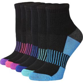 Tipi Toe Women's 6-Pairs Quarter Cushioned With Arch Support Athletic Performance Sports Socks