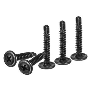 #8x1-1/4 Sheet Metal Screws - 120 Pack - for Wood, Furniture - Carbon Steel Phillips Round Head Washer Drill Tail Self Tapping Screws - Black