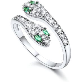 U7 Snake Ring for Women 14K Gold/Platinum Plated Adjustable Snake Jewelry, Emerald Snake Rinestone Rings for Girls Women