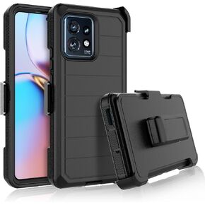 حافظة Njjex لهاتف Moto Edge Plus 2023، لهاتف Motorola Edge+ 5G UW 2023/Edge 40 Pro/Edge X40 حافظة مع مشبك حزام، واقي كامل للجسم عالي التحمل مقاوم للصدمات وغطاء هاتف صلب بمسند خلفي [كحلي]