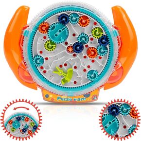 Mind puzzles for Kids ages 3-12, 3D Maze Puzzles, Brain Games, Brain Teasers Gravity Maze Ball Puzzle Toy Gifts, Hard Challenge, Gear Wheel Labyrinth Game Maze with One Steel Marbles - Orange