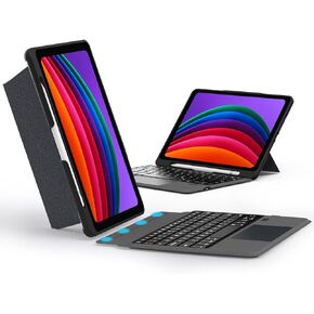 حافظة iPad Pro 12.9 مع لوحة مفاتيح، حافظة iPad Pro مقاس 12.9 بوصة مغناطيسية قابلة للفصل مع لوحة مفاتيح، حافظة iPad Pro 12.9 بإضاءة خلفية الجيل السادس/الخامس/الرابع/الثالث مع لوحة مفاتيح، لوحة تتبع، حامل أقلام رصاص، أسود