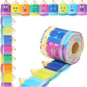 Colorful Pencil Bulletin Board Borders, Rainbow Crayon Die-Cut Border Trim Paper Cutouts, Two-Sided Bulletin Board Trim Decorations for School Classroom Windows Doors Party Wall Decor (C)
