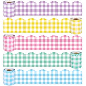 Whaline 164ft Buffalo Plaid Bulletin Board Borders 5 Rolls Spring Easter Die-Cut Bulletin Board Strips Plaid Rolled Bulletin Board Trim for School Classroom Office Chalkboard Decoration