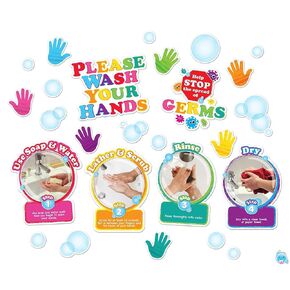 Ashley Productions Smart Poly Healthy Bubbles Washing Your Hands Mini Bulletin Board Set, 36 Pieces (ASH96005)
