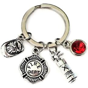 Firefighter Keychain, Fireman Keychain, Firefighter Charm, Firefighter Helmet Charm, Fire Hat Charm, Fire Extinguisher Charm, Firefighter Key Ring, Fireman Key Ring