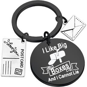 Postman Keychain with Postcard Letter Charms Mail Carrier Gift Appreciation Gift for Postal Worker (Postman Black Keychain)