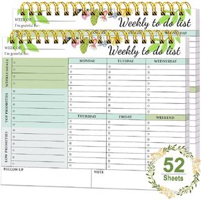 To Do List Notepad 52 Undated Pages, Weekly To Do List Notepad with Weekly Goals, 2 Packs Weekly Planner Notepad 8.5"×11", Task Planning Pad with PP Cover for Women Men to Track Task