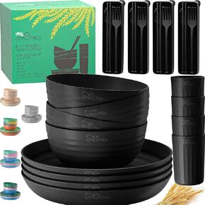 Wheat Straw Dinnerware Sets For 4 - Camping Plates Cups And Bowls Set - Dishwasher Microwave Safe Dishes - Alternate To Plastic Dinnerware Set - Wheat Straw Plates And Bowls Sets - RV Dishes in Kuwait