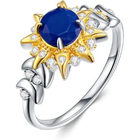 Lapis Lazuli Sun Ring 925 Sterling Silver Sun Ring Blue Lapis Lazuli Ring Jewelry Gift for Women Girls (Ring Size 7-10)