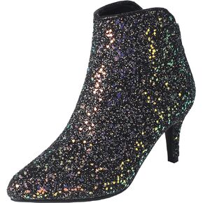 Womens Glitter Sequin Booties Pointy Toe Kitten Heels Ankle Boots