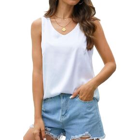 UOOZEE Womens Silk Satin Camisole Tank Tops V Neck Blouses Sleeveless Cami Shirt