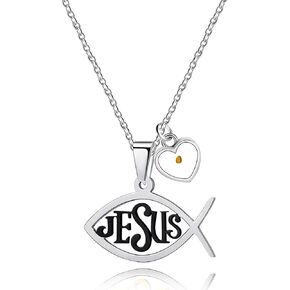 Uloveido Stainless Steel Initial Jesus Ichthus Necklace Fish Pendant Mustard Seed Religious Necklaces for Women