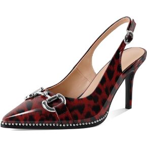 Soireelady Womens Slingback Heels Beaded Pumps High Heels Closed Pointed Toe Slip On Stilettos Pumps Dress Shoes Patent Leather 3.5 Inches