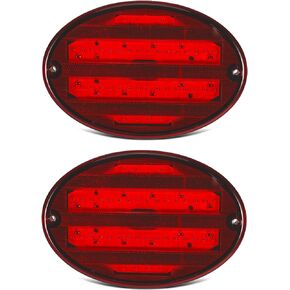Partsam 2Pcs 8.5" Oval Led Tail Lights 40LED Red for Trailer RV Motorhome Airstream Oval Led Stop Turn Tail Lights Surface Mount Taillights Replacement Lights IP68 Submersible w/Mounting Gaskets