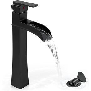 Bronze Vessel Sink Faucet, Brass Tall Bathroom Faucets Waterfall Modern Single Hole Bathroom Faucet for Vessel Sink, Bathroom Sink Faucet Single Handle for Vanity Countertop with Drain & Hoses