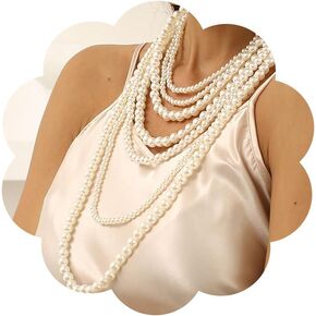 Pearls Long Statement Necklace Layered Pearls Strand Necklace Pearls Necklace Earrings Summer Beach Body Accessories for Women Girls