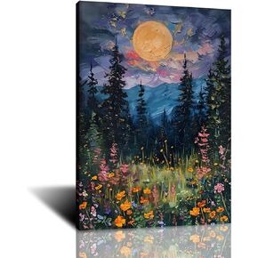 Generic Full Moon Over Woodland and Wildflowers poster Enchanting Moon Nature Wall Art Print Midnight Moon Poster Unframed 16x24inch