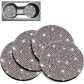 4 Pack Bling Rhinestone Car Coasters, PVC Auto Car Cup Holder Insert Coaster - 2.75" Anti Slip Universal Vehicle Interior Accessories Crystal Glitter Cup Mats for Women, Girl by Cacturism, Black