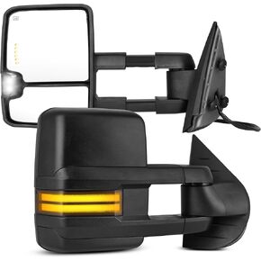 YITAMOTOR Towing Mirrors Compatible with 2003-2006 Chevy Silverado GMC Sierra 1500 2500 3500, 03-06 Tahoe Suburban Yukon Power Heated LED Dynamic Sequence Turn Signal Lights Tow Mirror Pair Set Black
