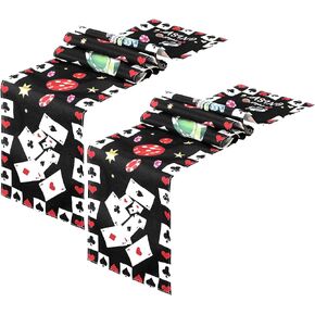Kingdder 4 Pcs Linen Casino Table Runner Poker Print Casino Night Party Decorations Las Vegas Theme Casino Party Supply Dining Room Kitchen Home Decor, 13 x 72 Inch (Classic Style)