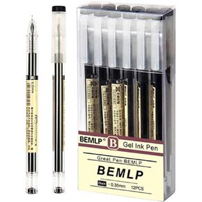 Gel ink Pen 0.35mm Black Liquid Ink Rollerball Gel Pens Quick Drying fine point Pens Ballpoint Japanese Pens Premium School Office student Exam Writing Stationery Supply 12 Pcs/Set (Black)