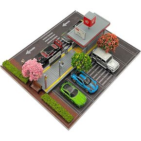 1/64 Scale Car Model Display Case,Hot Wheels Display Case,Scenic Diorama Display Car Park with LED Lights(The Park Subway Entrance Scene Includes 6 Parking Spaces), White