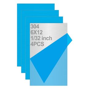 4PCS 6"x12"x1/32" 304 Stainless Steel Sheets Plate 304 Metal Stainless Steel Sheet Strip Plate (Brushed Finish) for Industry Machinery, DIY Engineer, Decoration(304)