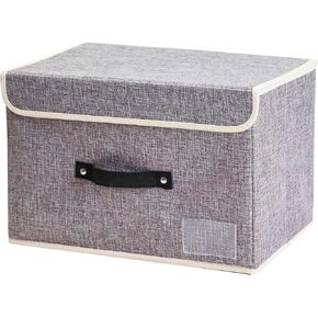 Small storage bins with lids 1-Pack collapsible Linen Closet Organizers and Storage Bins for Shelves with Handles Baby Clothes Storage Boxes with Lids for Home Organization Storage Towel,Socks