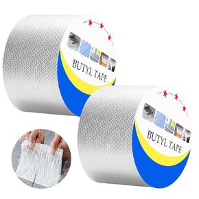 2PCS Super Waterproof Butyl Tape, Leak Proof Butyl Rubber Aluminum Foil Tape Sealant Tape, 4" W X 32.8'L, Multi-Use Repair for Boat and Pipe Window Sealing HVAC Ducts Roof Crack Outdoor Use
