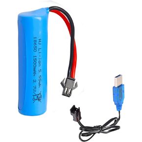 3.7V 1500mAh Li-ion Battery SM-2P Plug with USB Charger Cable for DE45 DE42 Remote Control Car 1:14 Off-Road Vehicle High-Speed Climbing Drift Racing Spare Battery